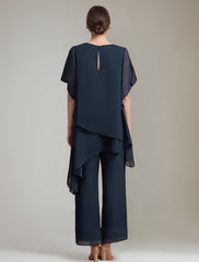 2 Pieces Scoop 1 2 Sleeves Ankle Length Asymmetrical Mother Of The Bride Pantsuits With Button