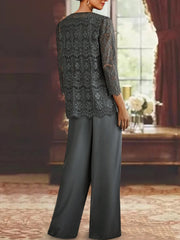 Chiffon Lace Scoop Ankle Length Mother Of The Bride Pantsuits With Jacket