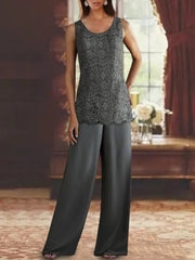 Chiffon Lace Scoop Ankle Length Mother Of The Bride Pantsuits With Jacket