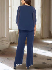 Chiffon V Neck 3 4 Sleeves Mother Of The Bride Pantsuits With Jacket Ankle Length