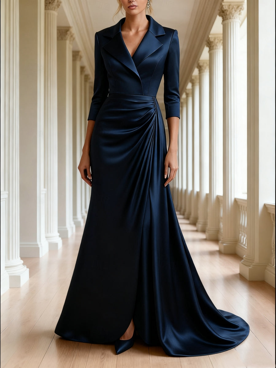 Trumpet Mermaid 3 4 Sleeves V Neck Mother Of The Bride Dresses Floor Length