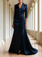 Trumpet Mermaid 3 4 Sleeves V Neck Mother Of The Bride Dresses Floor Length