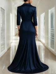 Trumpet Mermaid 3 4 Sleeves V Neck Mother Of The Bride Dresses Floor Length