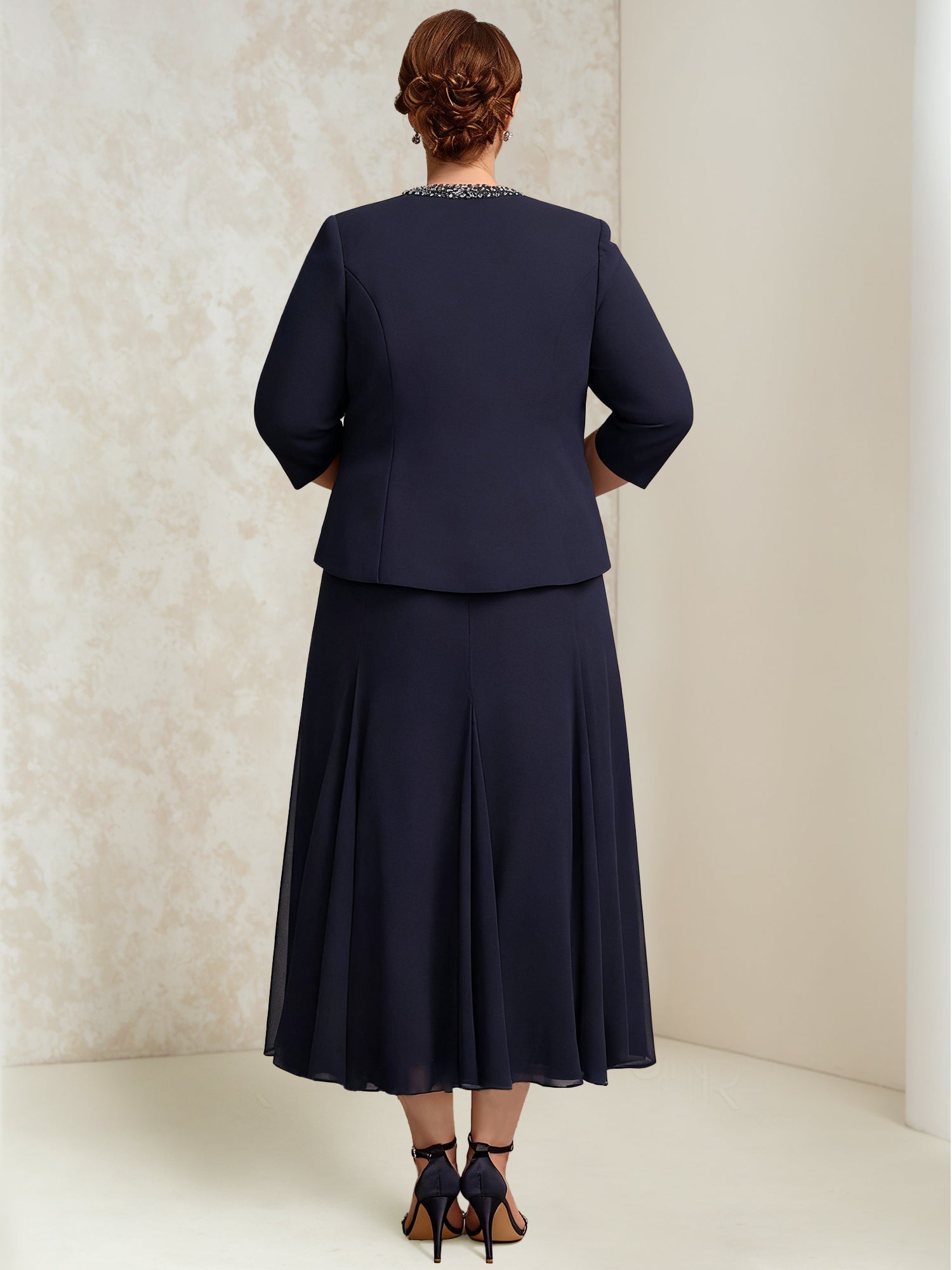 A Line Princess Chiffon Scoop Plus Size Mother Of The Bride Dresses With Wrap Jacket Beading