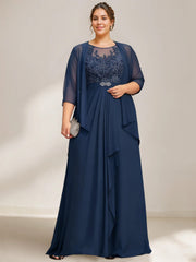 A Line Princess Scoop Plus Size Mother Of The Bride Dresses Chiffon Lace With Wrap Jacket