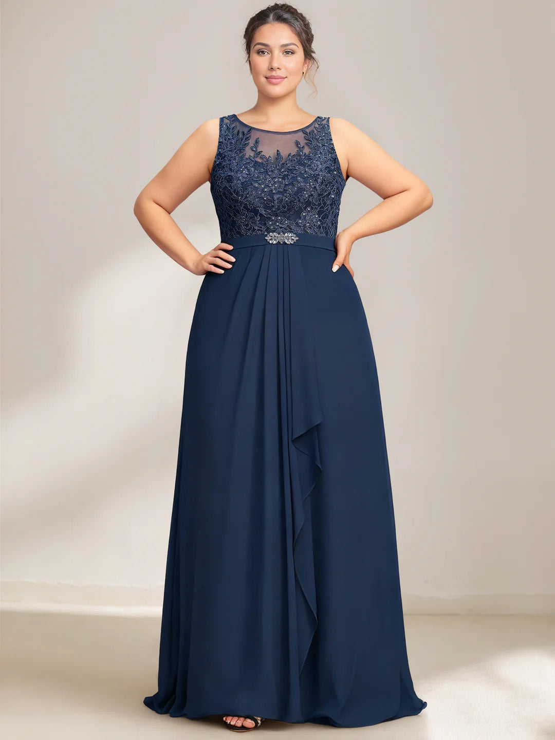 A Line Princess Scoop Plus Size Mother Of The Bride Dresses Chiffon Lace With Wrap Jacket