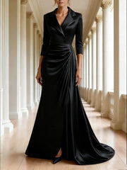 Trumpet Mermaid 3 4 Sleeves V Neck Mother Of The Bride Dresses Floor Length