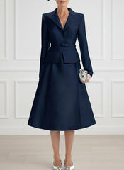 A Line Princess V Neck Mother Of Bride Dresss Blazer Long Sleeves Tea Length Belt Satin