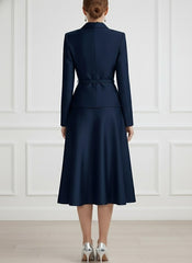 A Line Princess V Neck Mother Of Bride Dresss Blazer Long Sleeves Tea Length Belt Satin