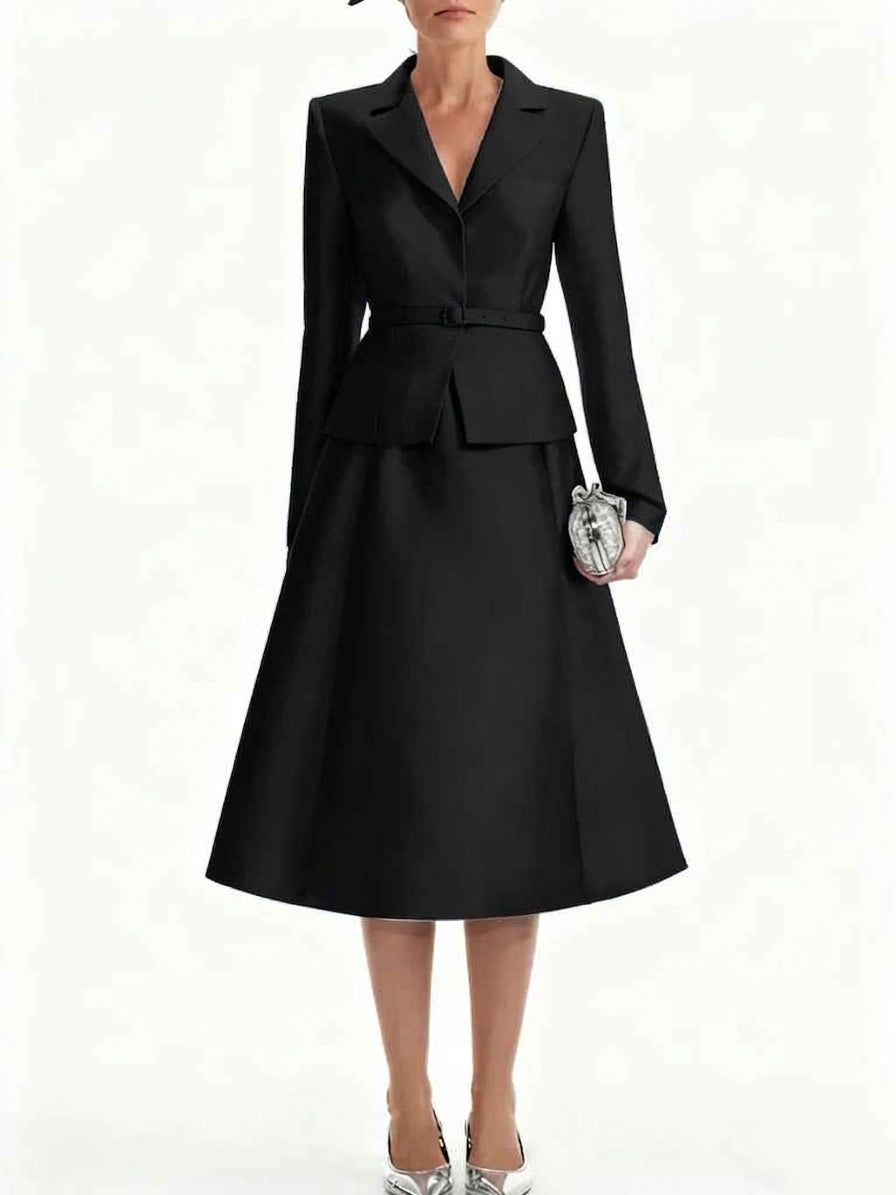A Line Princess V Neck Mother Of Bride Dresss Blazer Long Sleeves Tea Length Belt Satin
