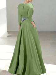 A Line Princess Shirt Collar Satin Mother Of The Bride Jumpsuit Overskirt Floral Sequins Pocket Half Sleeves Floor Length