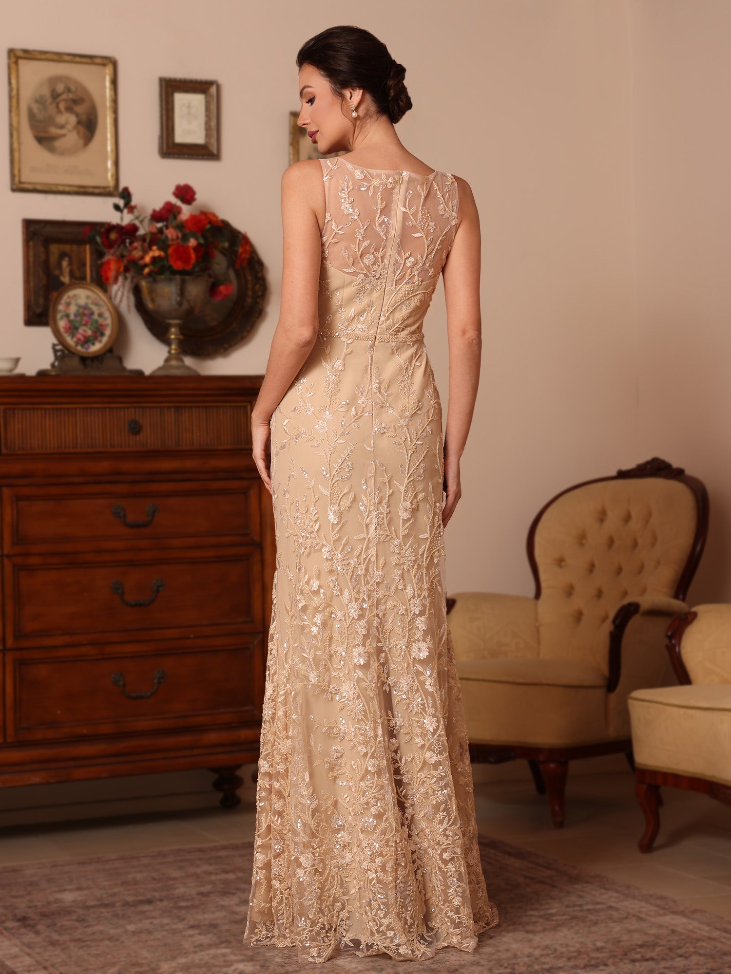 2 Pieces Sheath Column Lace Mother Of The Bride Dresses With Shawl Scoop Beading Sleeveless Floor Length