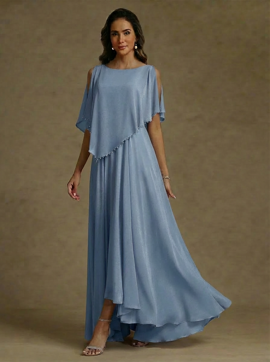 A Line Princess Scoop Chiffon Mother Of The Bride Dresses Beading Floor Length Pleated Sleeveless