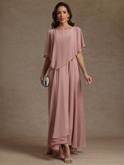A Line Princess Scoop Chiffon Mother Of The Bride Dresses Beading Floor Length Pleated Sleeveless