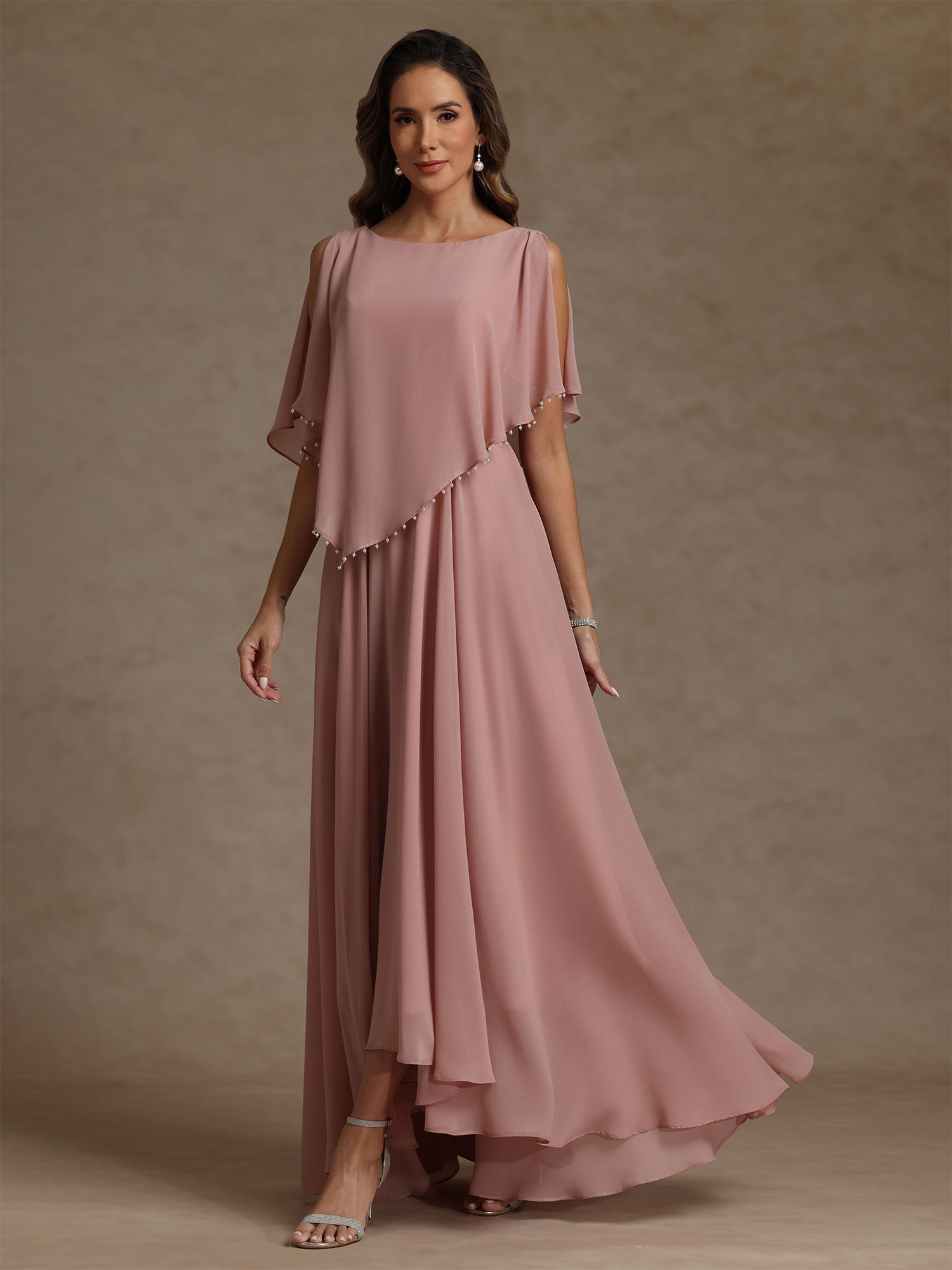 A Line Princess Scoop Chiffon Mother Of The Bride Dresses Beading Floor Length Pleated Sleeveless