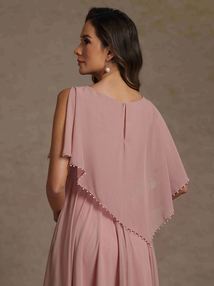 A Line Princess Scoop Chiffon Mother Of The Bride Dresses Beading Floor Length Pleated Sleeveless