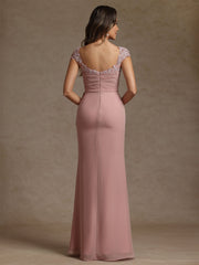 Sheath Column Square Collar Chiffon Mother Of The Bride Dresses Floor Length Ruffles Ruched Sleeveless Lace