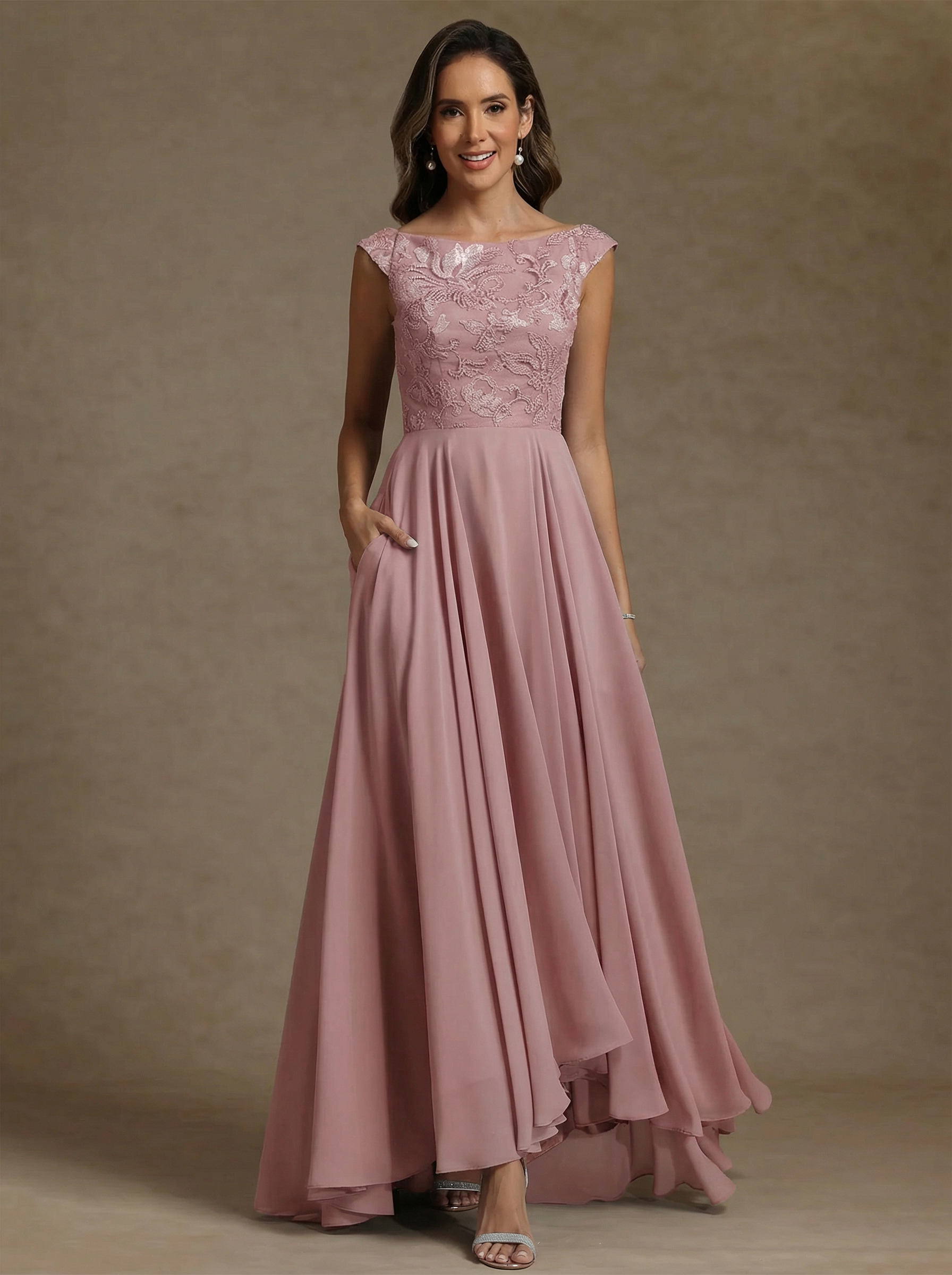 A Line Princess Scoop Chiffon Mother Of The Bride Dresses Lace Sequins Floor Length Sleeveless Pleated