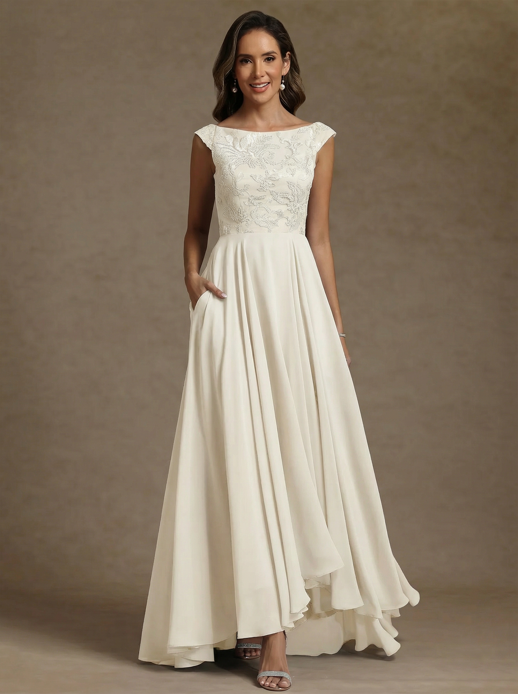 A Line Princess Scoop Chiffon Mother Of The Bride Dresses Lace Sequins Floor Length Sleeveless Pleated