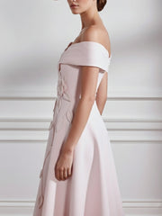 A Line Princess Off The Shoulder Stretch Satin Mother Of The Bride Dresses With 3D Flower Tea Length Floral Sleeveless