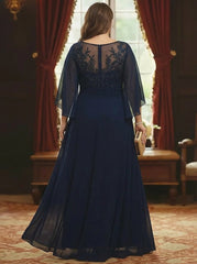 A Line Princess Scoop Chiffon Plus Size Mother Of The Bride Dresses Lace Half Sleeves Floor Length