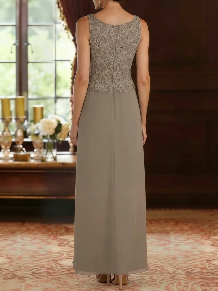2 Pieces A Line Princess Square Collar Chiffon Mother Of The Bride Dresses With Jacket Lace Ankle Length 3 4 Sleeves