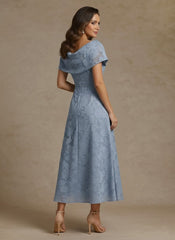 A Line Princess Off The Shoulder Chiffon Mother Of The Bride Dresses Lace Ankle Length Short Sleeves