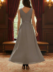 2 Pieces A Line Princess V Neck Chiffon Mother Of The Bride Dresses With Jacket Lace Ankle Length 3 4 Sleeves