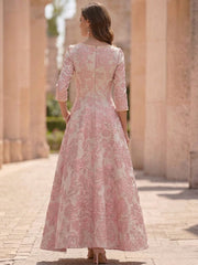 A Line Princess Scoop Jacquard Mother Of The Bride Dresses Floral Ankle Length 3 4 Sleeves