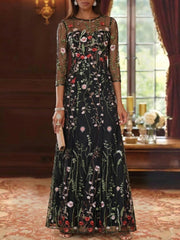A Line Princess Scoop Lace Embroidery Mother Of The Bride Dresses Floral 3 4 Sleeves Floor Length