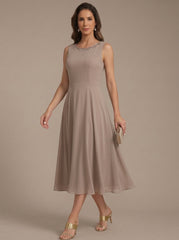 A Line Princess Scoop Chiffon Mother Of The Bride Dresses With Lace Jacket 3 4 Sleeves Tea Length