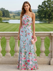 Sheath Column One Shoulder Lace Embroidery Mother Of The Bride Dresses Sleeveless Floral Floor Length
