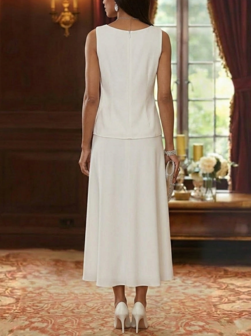 A Line Princess Scoop Chiffon Mother Of The Bride Dresses With Jacket Sequins Tea Length 3 4 Sleeves Floral