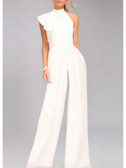 Empire One Shoulder Sleeveless Prom Cocktail Jumpsuits With Ruffles