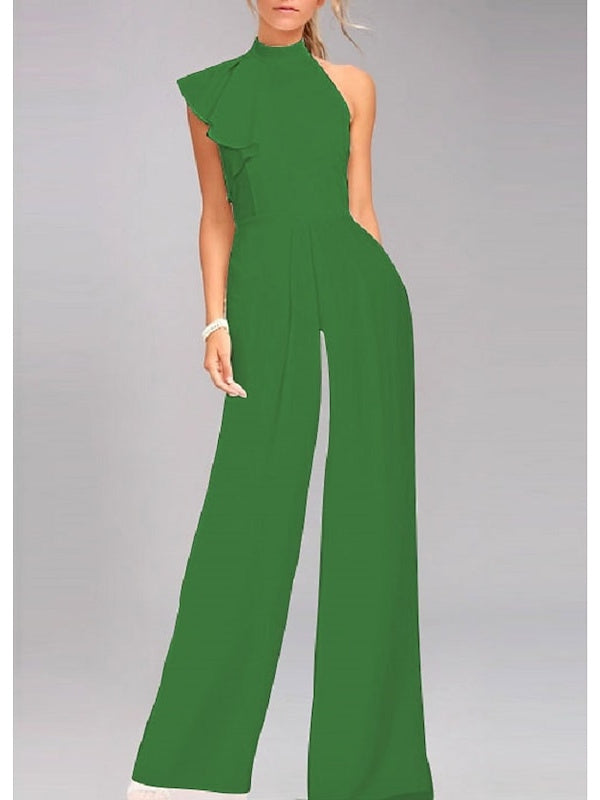 Empire One Shoulder Sleeveless Prom Cocktail Jumpsuits With Ruffles