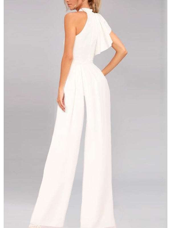 Empire One Shoulder Sleeveless Prom Cocktail Jumpsuits With Ruffles