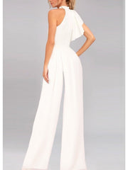 Empire One Shoulder Sleeveless Prom Cocktail Jumpsuits With Ruffles