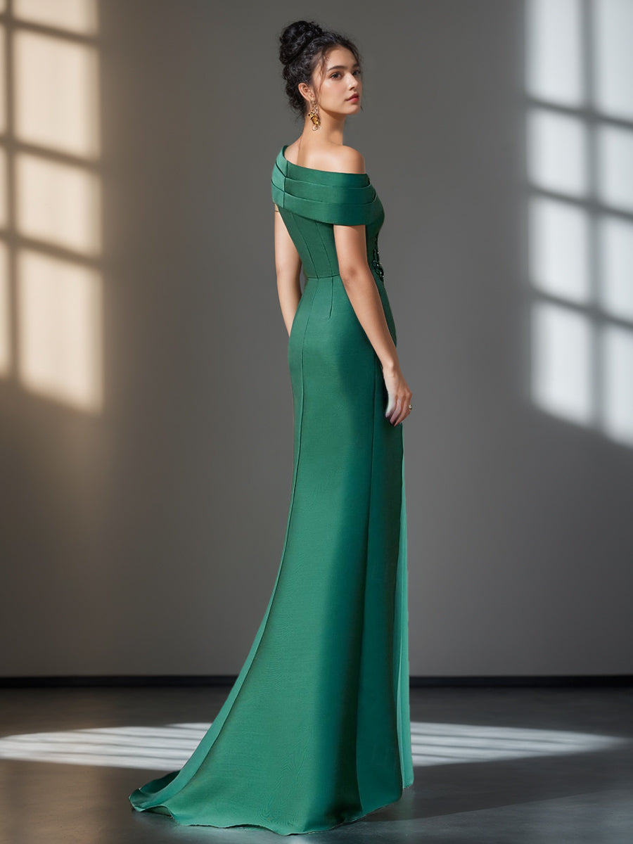 Trumpet Mermaid One Shoulder Short Sleeves Evening Dresses With Ruffles Appliques