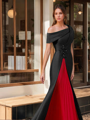 Trumpet Mermaid One Shoulder Short Sleeves Evening Dresses With Ruffles Appliques
