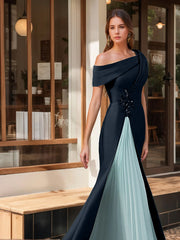 Trumpet Mermaid One Shoulder Short Sleeves Evening Dresses With Ruffles Appliques