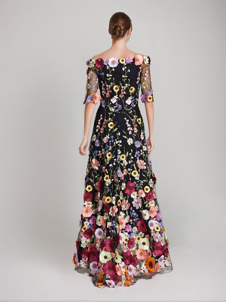A Line Off The Shoulder Wedding Guest Lace Floral Cocktail Dresses Half Sleeves With Appliques