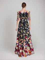 A Line Off The Shoulder Wedding Guest Lace Floral Cocktail Dresses Half Sleeves With Appliques