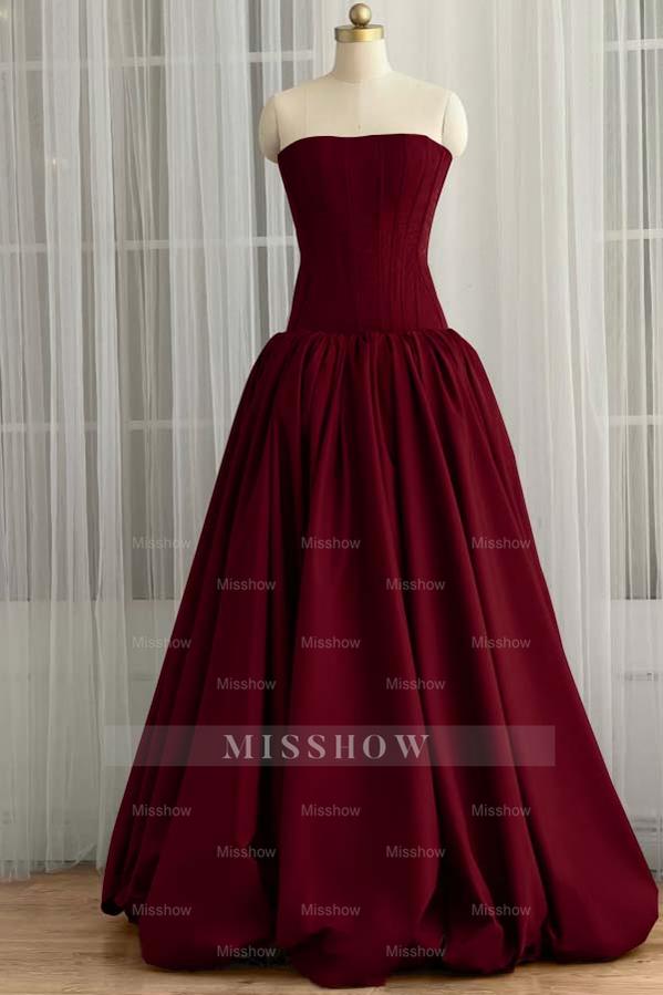 Mauve Strapless Sleeveless Corset Pleated Satin Ball Gown Floor Length Formal Evening Gown