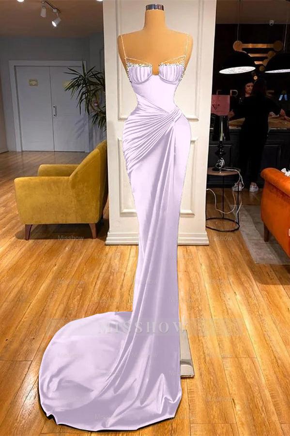 Mermaid Dark Green Spaghetti Strap Sleeveless Long Formal Dress With Beadings