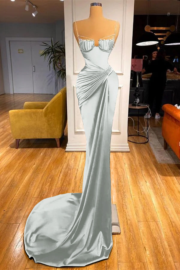 Mermaid Dark Green Spaghetti Strap Sleeveless Long Formal Dress With Beadings