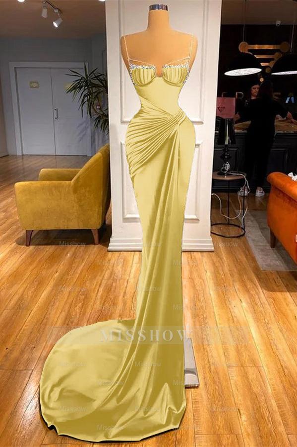 Mermaid Dark Green Spaghetti Strap Sleeveless Long Formal Dress With Beadings