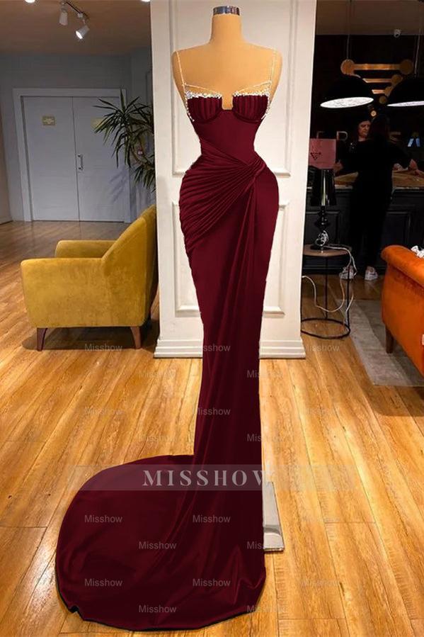 Mermaid Dark Green Spaghetti Strap Sleeveless Long Formal Dress With Beadings