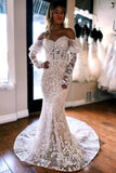 Mermaid Lace Long Sleeves Elegant Wedding Dress
