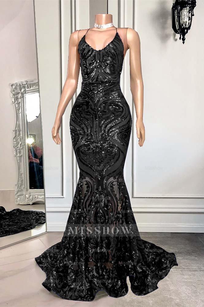 Mermaid Spaghetti Strap Sleeveless Royal Blue Long Formal Dress With Sequins