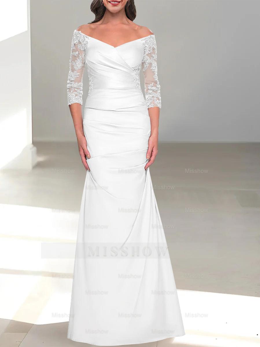 Mermaid/Trumpet Off-the-Shoulder Mother of the Bride Dress with 3/4 Sleeves and Beading